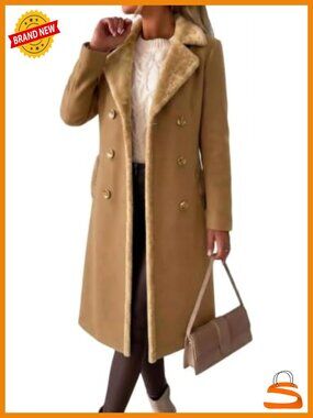 Wool Double Breasted Long Peacoat Notch Lapel Winter Coat
